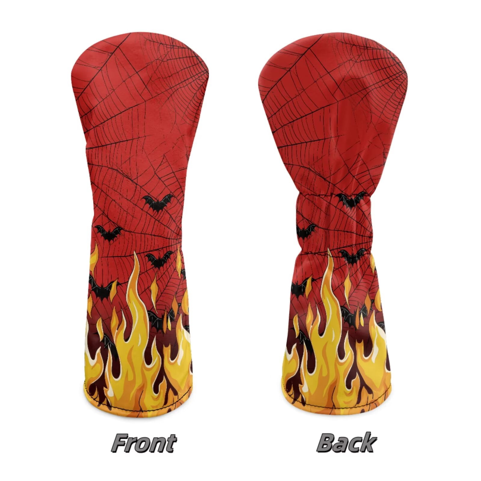 Uorisanigo Golf Club Covers Set for Driver, Fairway Wood and Hybrid Soft PU Leather Fire Red Black Bat Golf Club Head Covers, 3 Pack Set Essential Golfing Accessories, Easy to Use