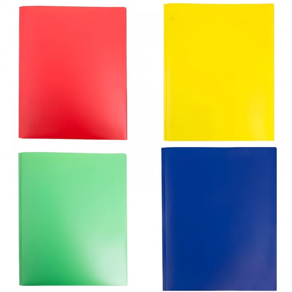 CCOCC Plastic Folders with Pockets and Prongs, Heavy Duty 2 Pocket School Folders with Fasteners, Color Coded Organizer for Classroom, Office, Home (Red, Yellow, Green, Blue)