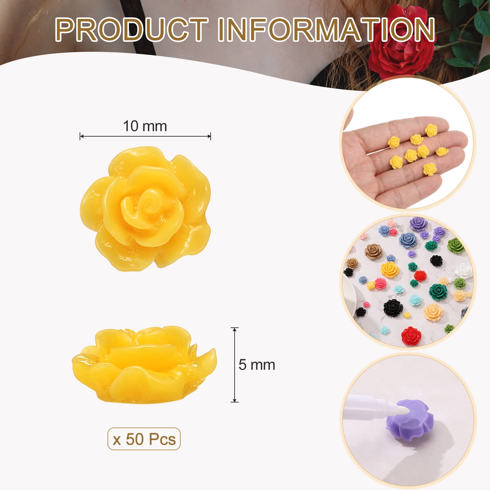 Unique Bargains Resin Rose Flower Beads for DIY Jewelry and Decor Yellow