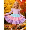thumbnail image 2 of HILEELANG Little Girl Long Sleeve Dress Ruffle Solid Color Cotton Casual Tiered Pleated Twirly Dress 6Years, 2 of 6