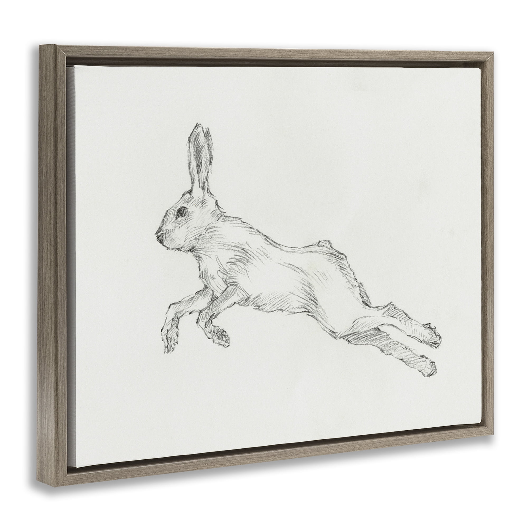 Stupell Industries Rabbit Hopping Sketch Animals & Insects Drawing Brown Floater Framed Canvas Art Print Wall Art, 31 x 25