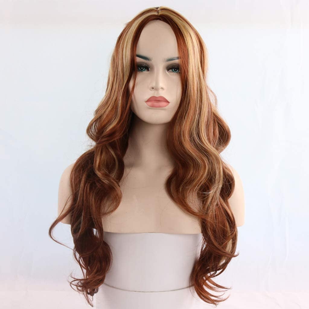 Women's Long Curly Hair Golden Brown Mixed Color Wig Slanted Bangs Big  Waves High Temperature Wire Rose Hair Net Mechanism Adjustable Size Fashion  Realistic | Walmart Canada