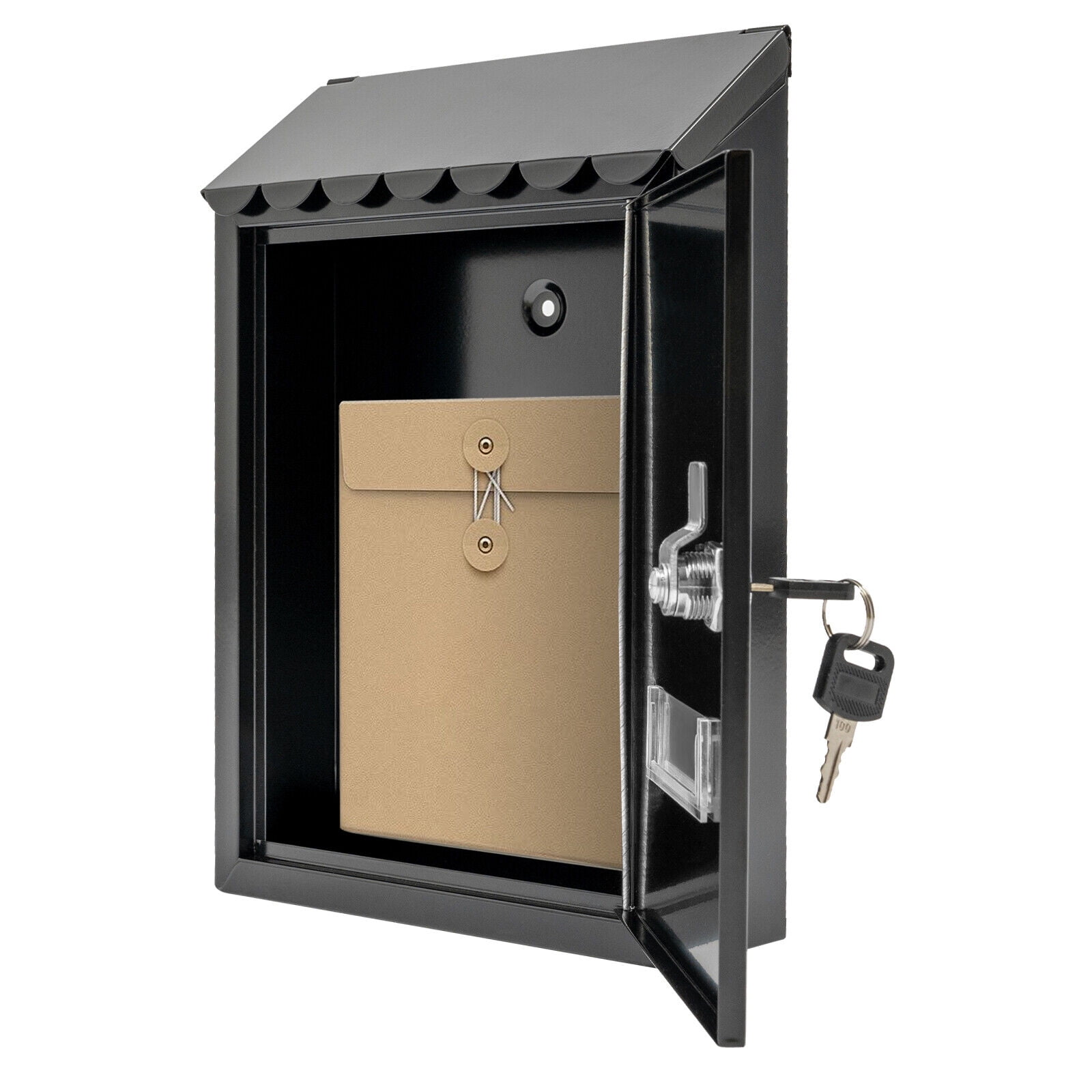 Fashion Mail Box Modern Wall-mounted Design Black Wall-Mount Mailbox, Galvanized Iron Mailbox with Key Lock