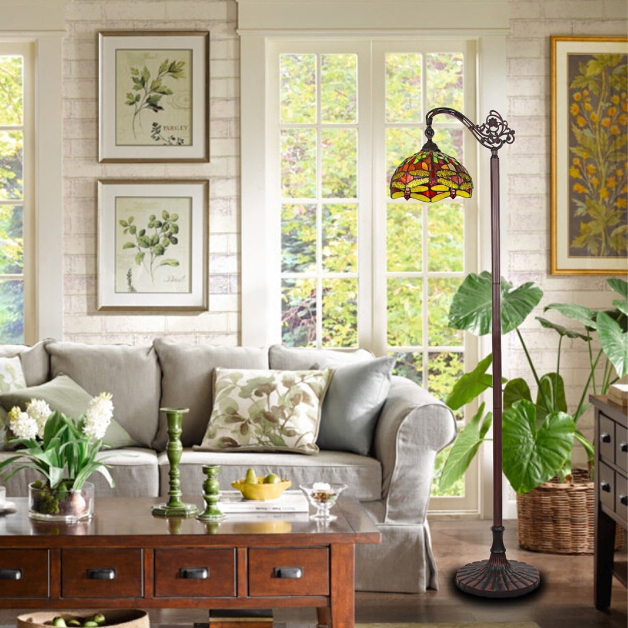 CHLOE Lighting EMPRESS Dragonfly Tiffany-style Dark Bronze 1 Light Reading Floor Lamp 11" Wide