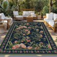 thumbnail image 2 of Black Flowers Outdoor Rug for Patio/Deck/Porch, Non-Slip Large Area Rug 5 x 8 Ft, Spring Floral Elegant Pastoral Vintage Indoor Outdoor Rugs Washable Area Rugs, Reversible Camping Rug Carpet Runner, 2 of 8