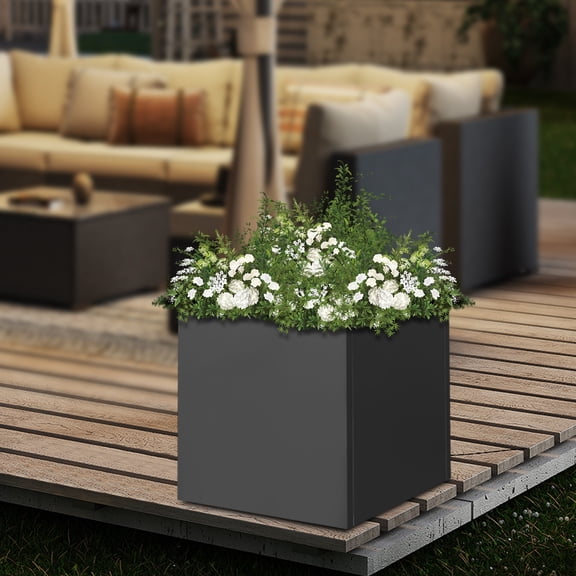 24x24x24 Inches Large Planter Box, Black, Square Metal Garden Planter Box, Raised Bed for Vegetables Flowers, Outdoor Indoor Use