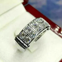 Men's 4 Ct Round Cut Lab Created Diamond Wedding Band Ring 14K White Gold Plated