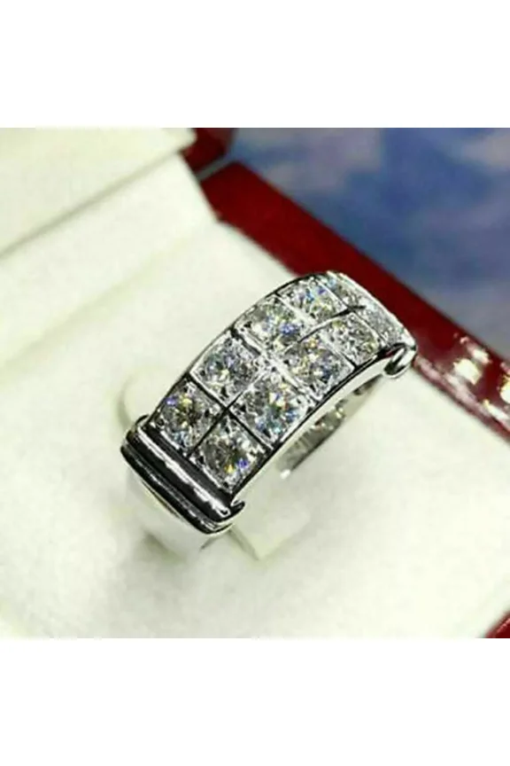 Men's 4 Ct Round Cut Lab Created Diamond Wedding Band Ring 14K White Gold Plated