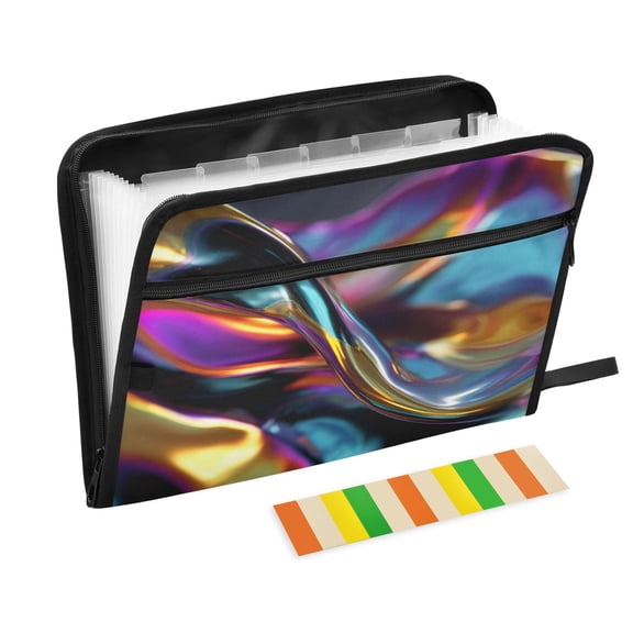Expandable Folder with Colored Tabs, Desktop Folding Folder for Organizing Files by Category, with 13 Pockets, Suitable for Office Use Chromium Fluid Shape