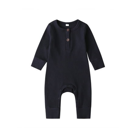 

LEVEFORD Baby Boy Girl Jumpsuit Button Solid Knitted Romper Bodysuit