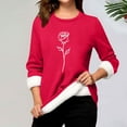thumbnail image 2 of TFEOQRY Women's Crew Neck Sweatshirt Floral Print Fleece Lined Long Sleeve Casual Pullover Fall Winter Top Watermelon Red, 2 of 3