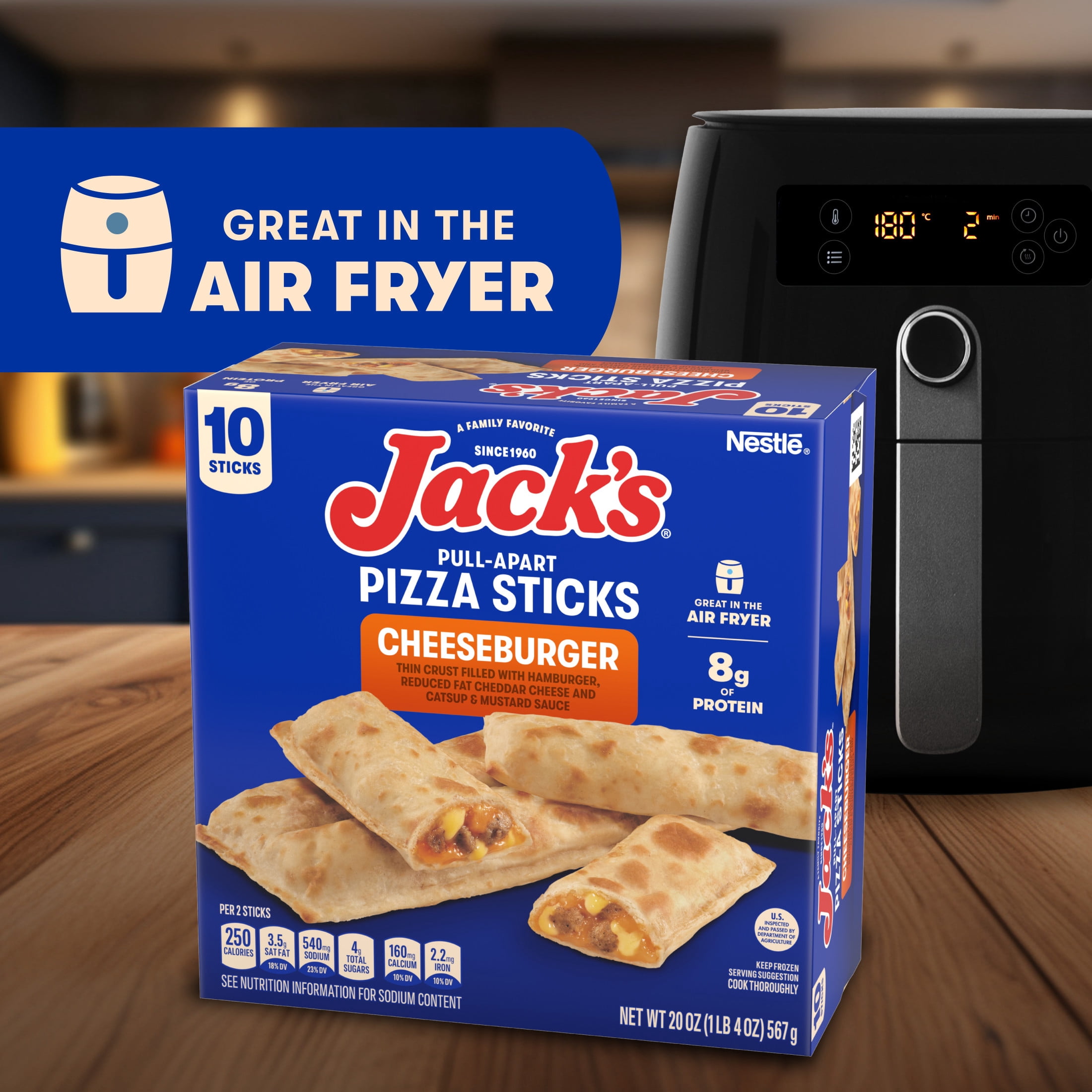 Jack's Cheeseburger Stick Snacks, 20 oz Box (Frozen)