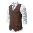 thumbnail image 5 of RYDCOT Men's Vintage Western Corduroy Suit Vest Casual Slim Fit V-Neck Single-Breasted Dress Waistcoat Coffee, 5 of 9