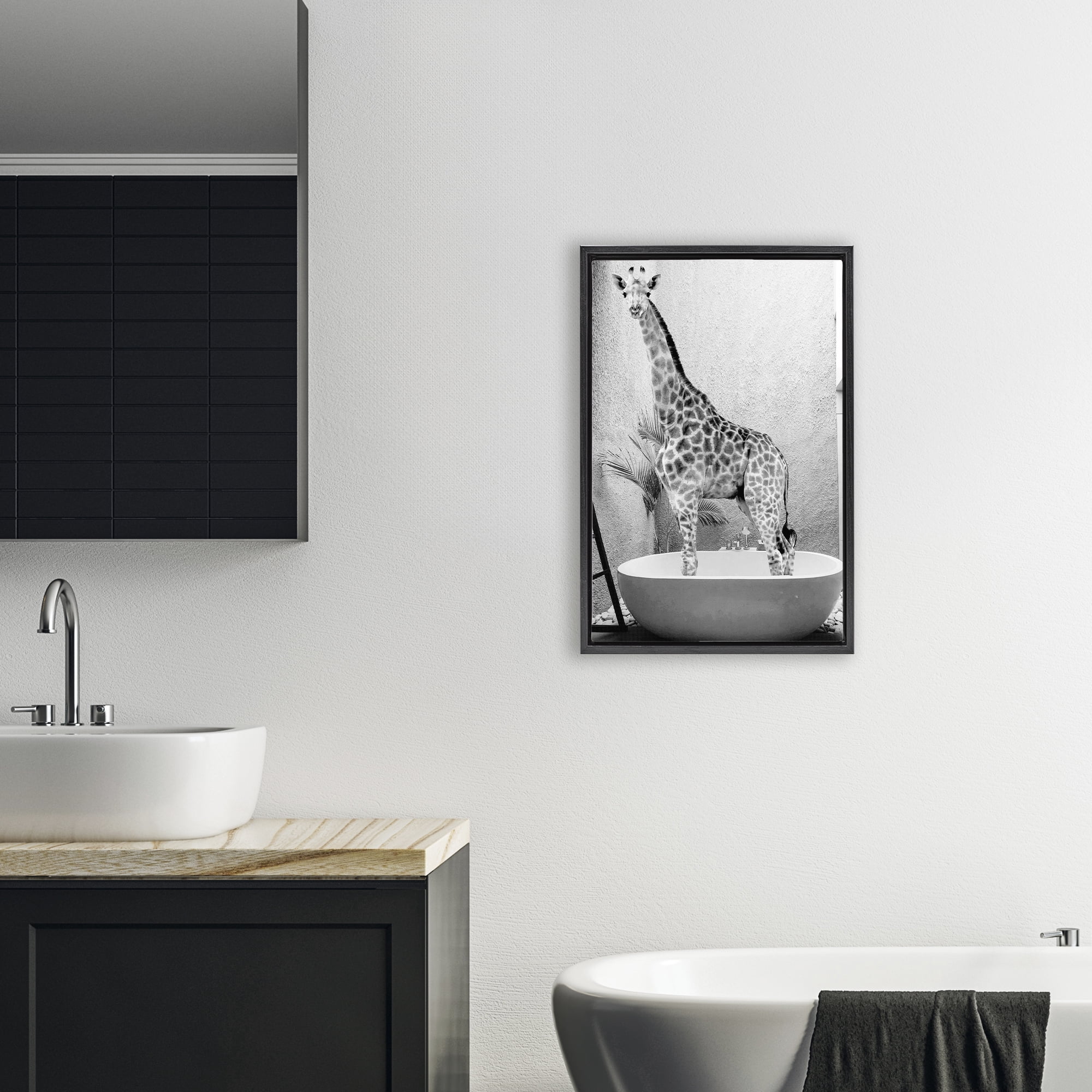 Stupell Industries Safari Bath Standing Tall Black Framed Floater Canvas Wall Art, design by SD Graphics Studio