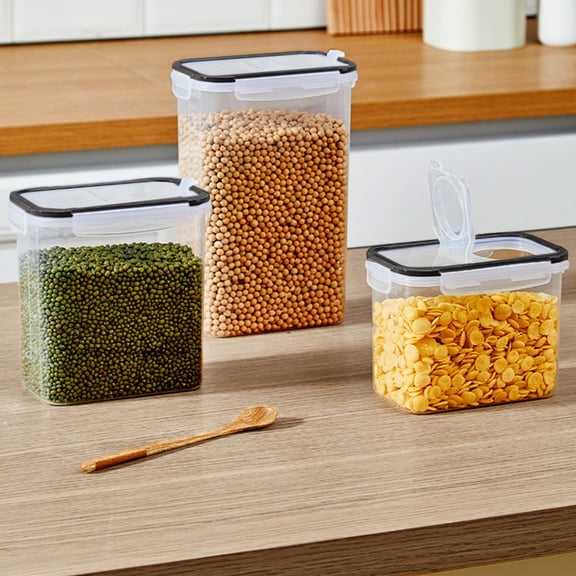 Clear Airtight Food Storage Containers Plastic Canisters for Kitchen Pantry Organization 3 Sizes BPA-Free Durable Dry Food Storage Boxes Dishwasher