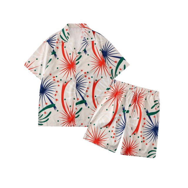 Camisa hawaiana de manga corta con cuello levantado para playa para hombre, camisas informales de verano estampadas, traje Pompotops oipoqjl35304
