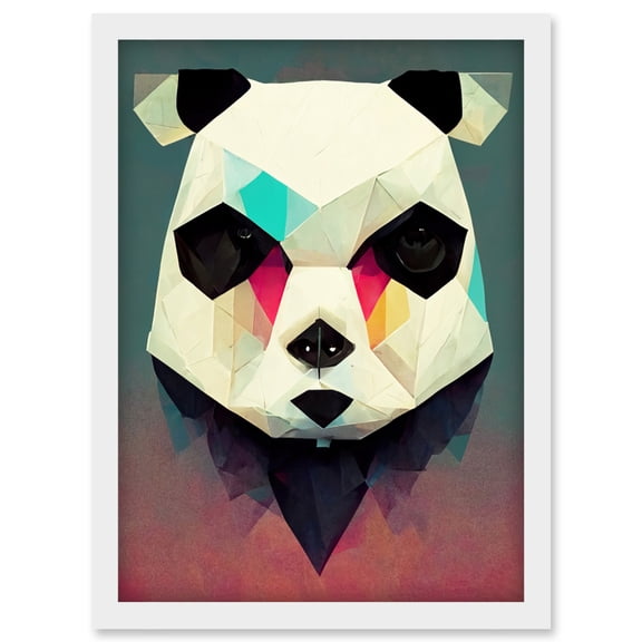 The Polygon Panda Modern Abstract Bear Head Artwork Framed Wall Art Print A4