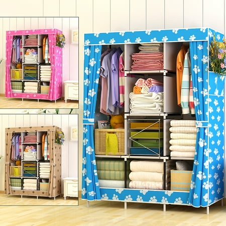 Extra Large Wood Rack - Extra Large Portable Closet Storage Fabric Wardrobe Colthes Organizer Rack Shelf Shoe Rack with 4 Shelves