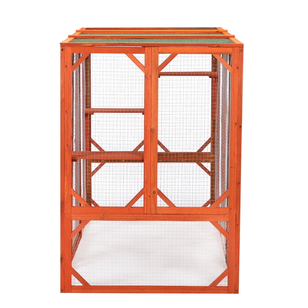Kadyn Outdoor Cat Cage with Water-proof Asphalt Planks and Cat Perches, Wooden Cat House, Orange Kadyn Outdoor Cat Cage with Water-proof Asphalt Planks and Cat Perches, Wooden Cat House, Orange