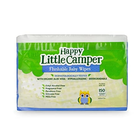 Natural Flushable Wet Wipes With Aloe Vera And Vitamin E, Chlorine-Free, Gentle, Hypoallergenic And Dermatologically Tested, Septic Safe, Blue, Unscented, 150 Count