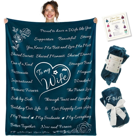 Gifts for Wife Blanket, Wife Gifts for Her Anniversary, My Wife Birthday Gift Ideas, Gift from Husband for Wife Anniversary, Birthday Presents for Wife Romantic,Throw Blanket 65" x 50" (Coral Blue)