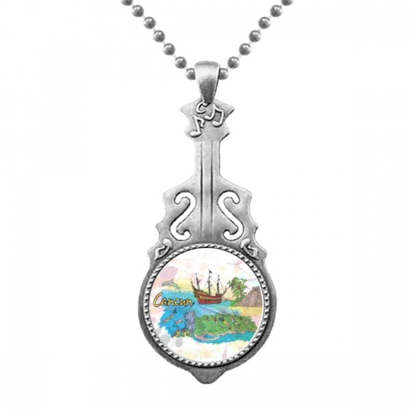 Cancun Mexico Island Mayan Temple Pendant Jewelry Music Guitar Torque Hangtag