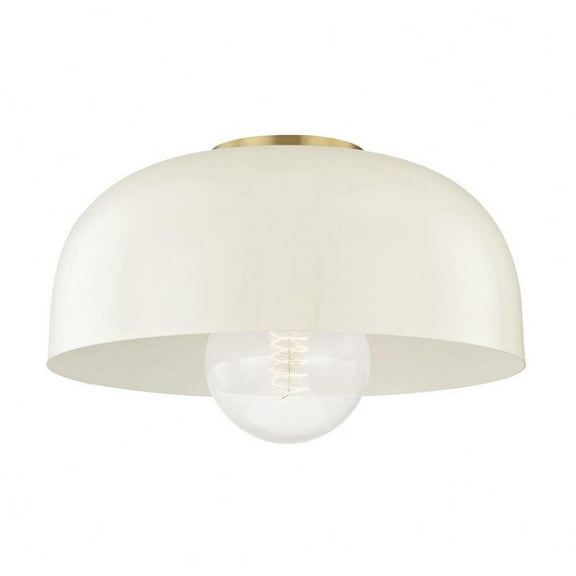 -One Light Large Semi-Flush Mount in Style-14 inches Wide By 6.25 inches High-Aged Brass/Cream Finish-Cream Shade Color Bailey Street Home