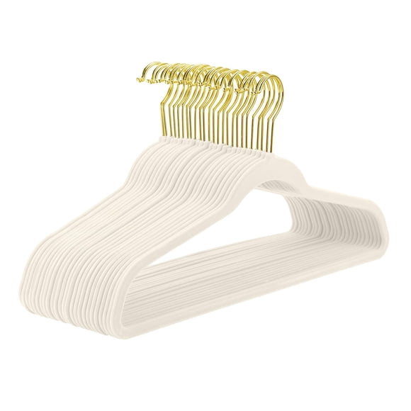 Perchas de terciopelo MIZGI Ivory, paquete de 60 unidades, antideslizantes