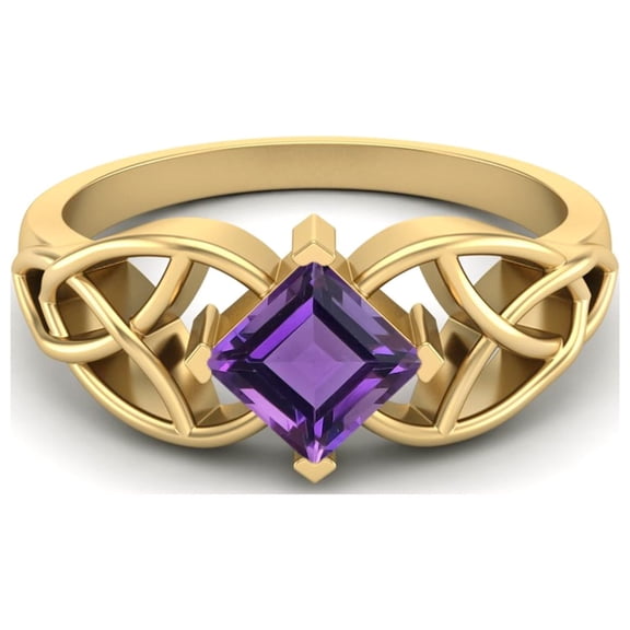 5mm Square Shape Natural Amethyst 925 Silver Gold Vermeil Celtic Women Valentines Day Gifts Ring