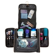Carry All Black Color Cosmetic Travel Toiletry Bag with Hanging Hook, 14" x 5.5" x 10.5"