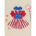 thumbnail image 3 of Nygoyerh Baby Girls 4th of July Outfit 0-18M Short Sleeve Solid Romper + Star Stripe Print Suspender Skirt + Headband 3Pcs Infant Toddler Summer Overall Skirts Sets, 3 of 9