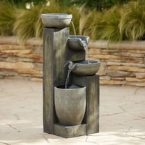 Four Tier 40 1/2" High Large Rustic Indoor Outdoor Decor Faux Stone Floor Fountain with Light LED Cascading