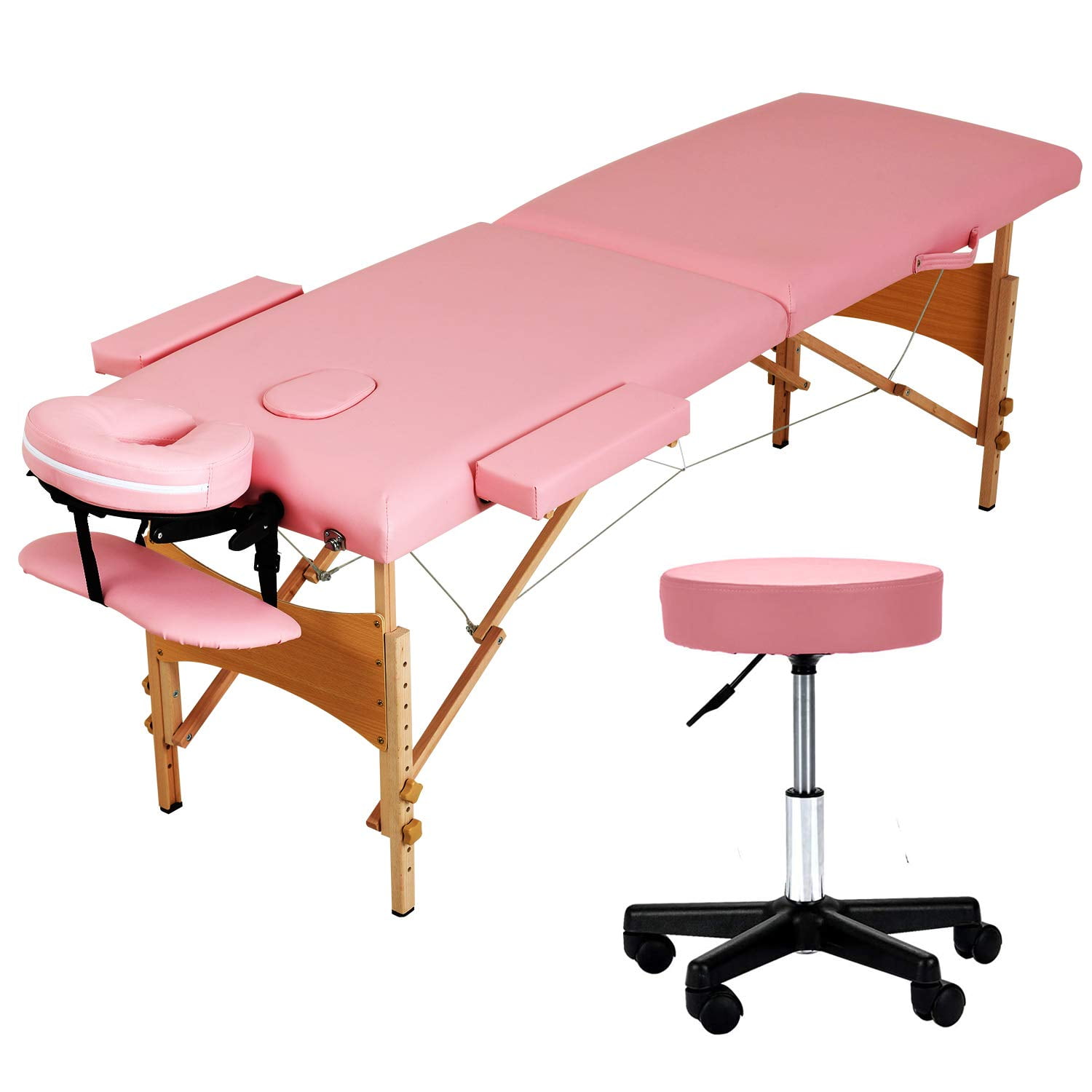 Uenjoy Folding Massage Bed with Stool, 84'' Professional 2 Fold Lash