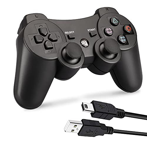  Burcica Controlador PS3 Paquete de 2 controladores inalámbricos  con sensor de movimiento dual de vibración mejorada para Sony Play Station 3  con cable de carga (azul + morado) : Videojuegos