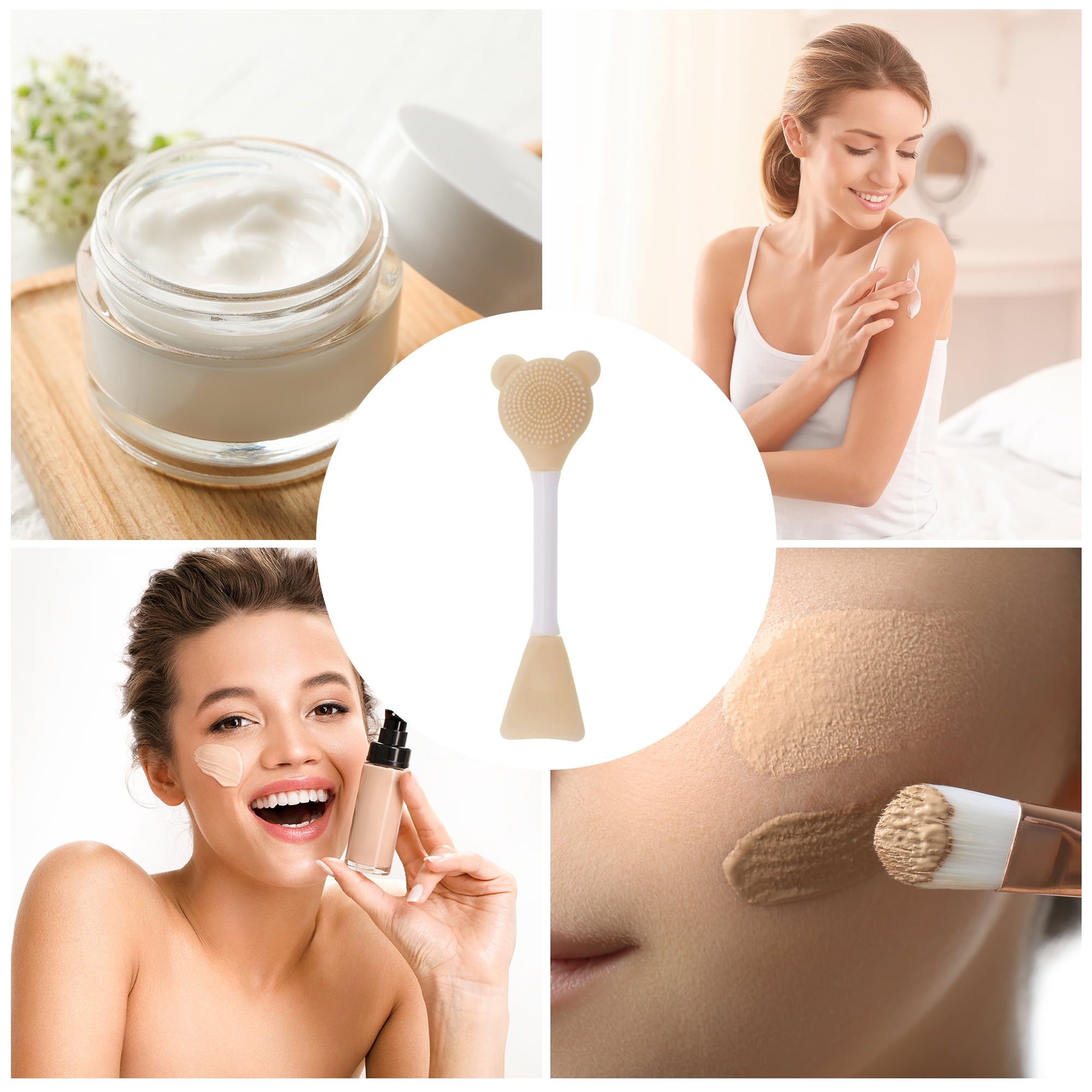 Unique Bargains Smooth Fan-shaped Facial Mask Brush 2 Pcs Light Brown