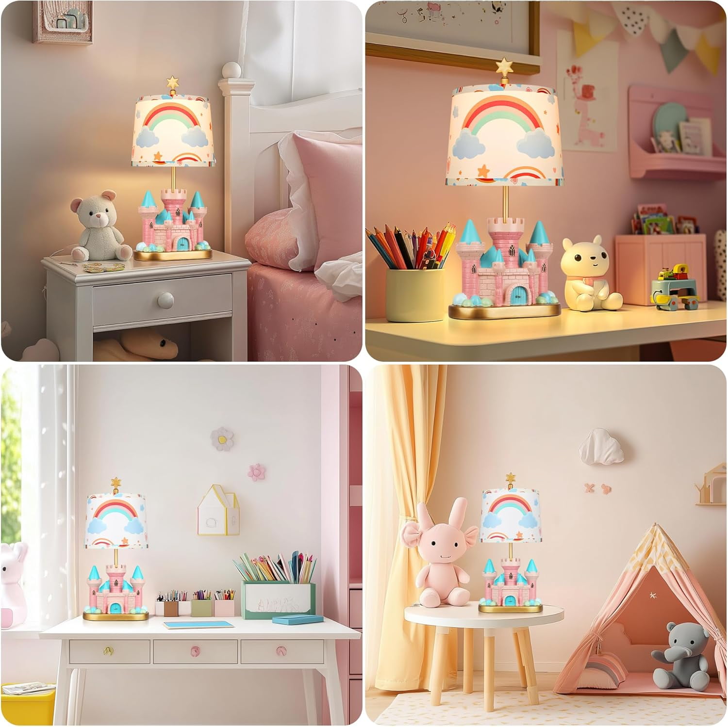 Castle Bedside Table Lamp for Kid Pink Princess Nursery Lamp for Girl Bedroom Nightstand Decor Cute Desk Lamp
