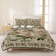 thumbnail image 3 of Twin XL Quilt Set 68''x98'', Beige Spring Floral Lightweight Bedspread Coverlet with 2 Pillow Shams, Elegant Pastoral Flowers Birds Watercolor Breathable All Season Quilt Bedding for Dorm/Guest Room, 3 of 9
