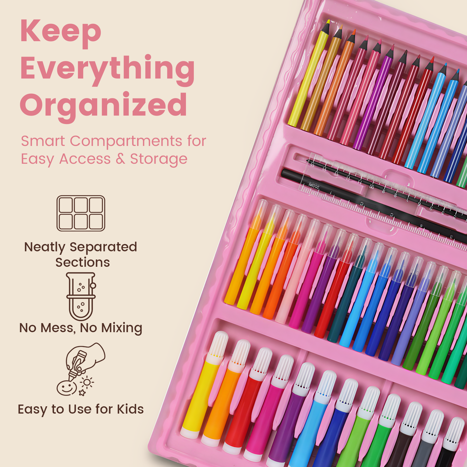 KIDDYCOLOR Kids Drawing Set with Easel, Portable Carrying Case, 217 Pcs