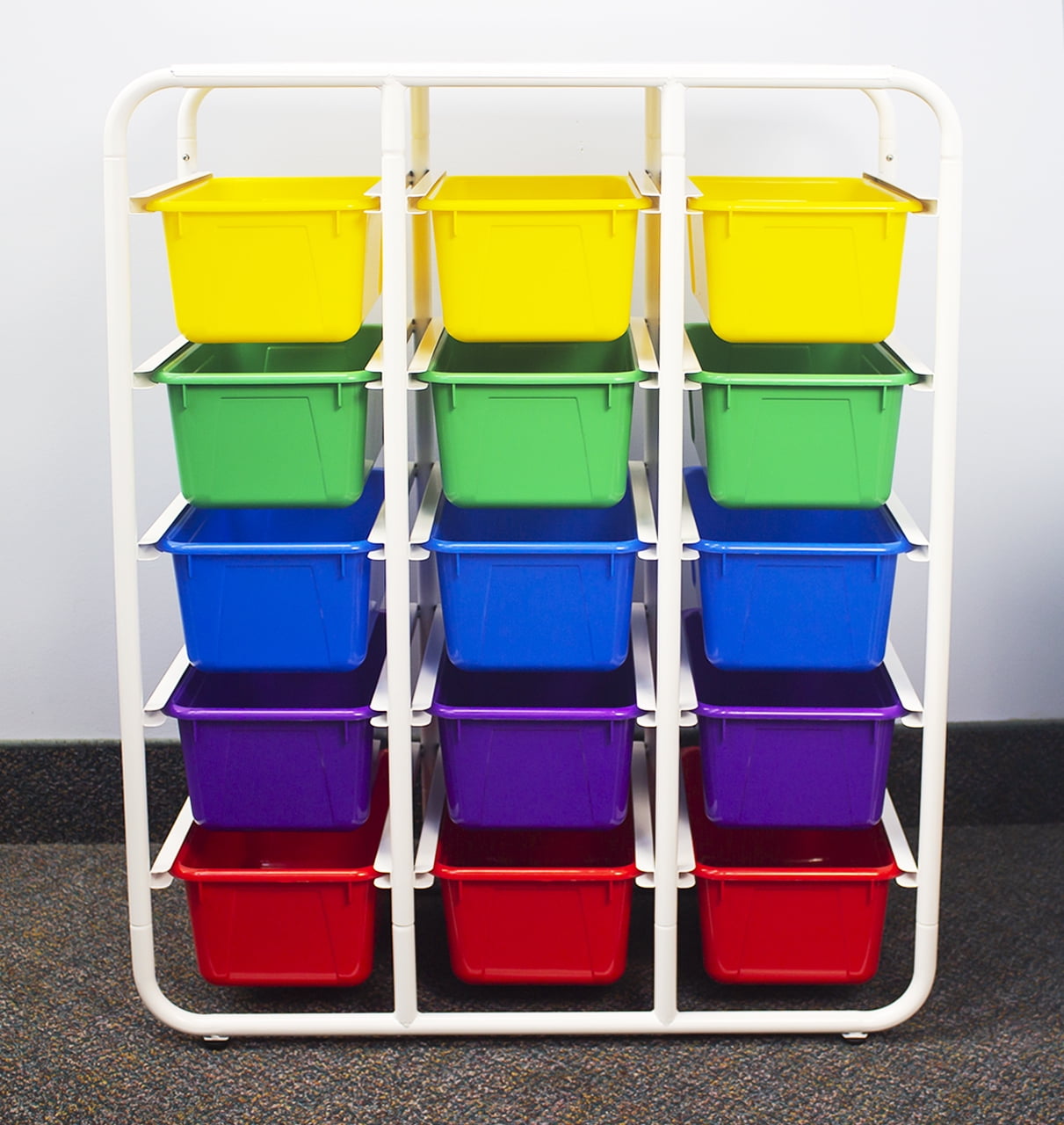 Storex Metal Storage Rack for Kids with 12 Plastic Cubby Bins, Assorted  Colors 