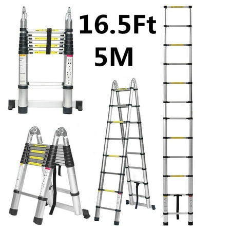 16.5Ft/14.5ft/12.5Ft Aluminum Multi-Purpose Folding Ladder, Telescopic Ladder Non-Slip with 2 Foot Pad& 2 free Wrenches, 330lbs Load Capacity