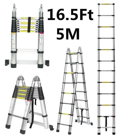 16.5Ft/14.5ft/12.5Ft Aluminum Multi-Purpose Folding Ladder, Telescopic Ladder Non-Slip with 2 Foot Pad& 2 free Wrenches, 330lbs Load