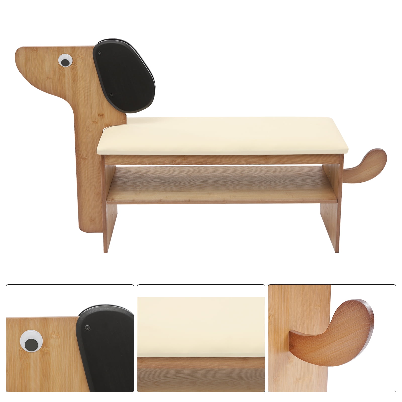 Cute Dog Shoes Rack Bench for Entryway, Shoe Rack Bench with Cushion（Beige）