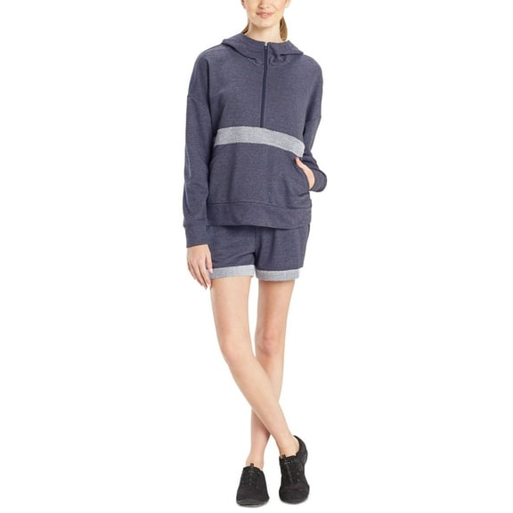 Josie Natori Womens Chi French Terry Active Half-Zip Top,Heather Night Blue,Medium
