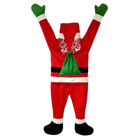 

Christmas Hanging Santa Claus Suit with Light String Indoor Outdoor Climbing Santa Roof Tree Ornament