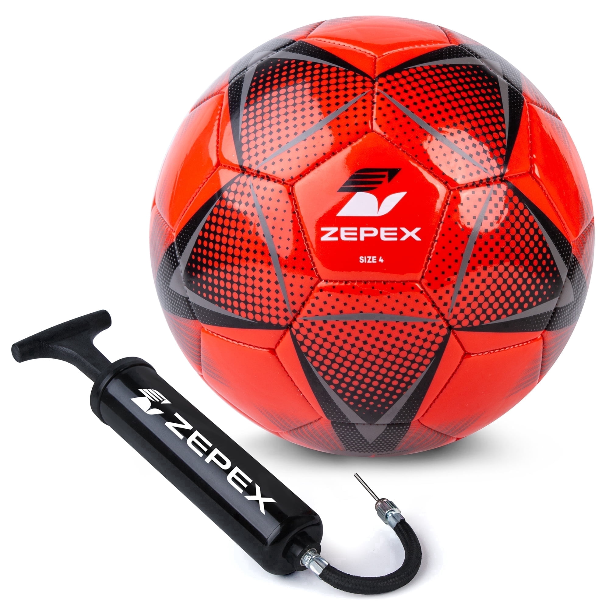 Zepex Recreation Soccer Ball, Size 4 - Machine Stitched Synthetic Cover 32 Panel Rubber Bladder Outdoor Training Football with Pump, Bold Red
