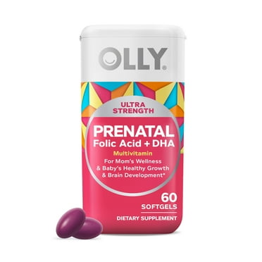 OLLY Ultra Strength Prenatal Multivitamin Softgels, Folic Acid   DHA, 60ct