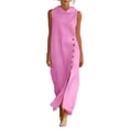 thumbnail image 2 of Women's Solid Linen Sleeveless Long Shift Dress with Side Slit Casual, 2 of 7