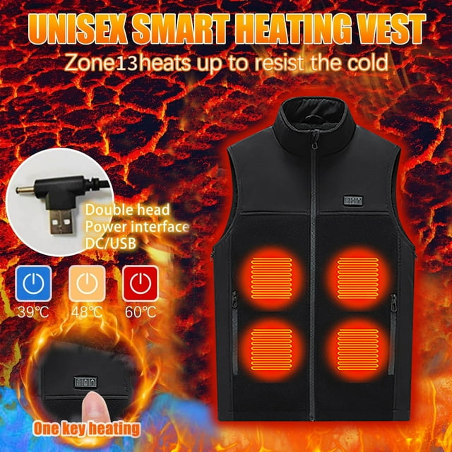 TIMIFIS Heated Vests Unisex Heated Clothing Lightweight USB Electric Outdoor Warm Clothing Heated For Riding Skiing Fishing Charging Via Heated Coat With Pocket with PocketsFall/Winter