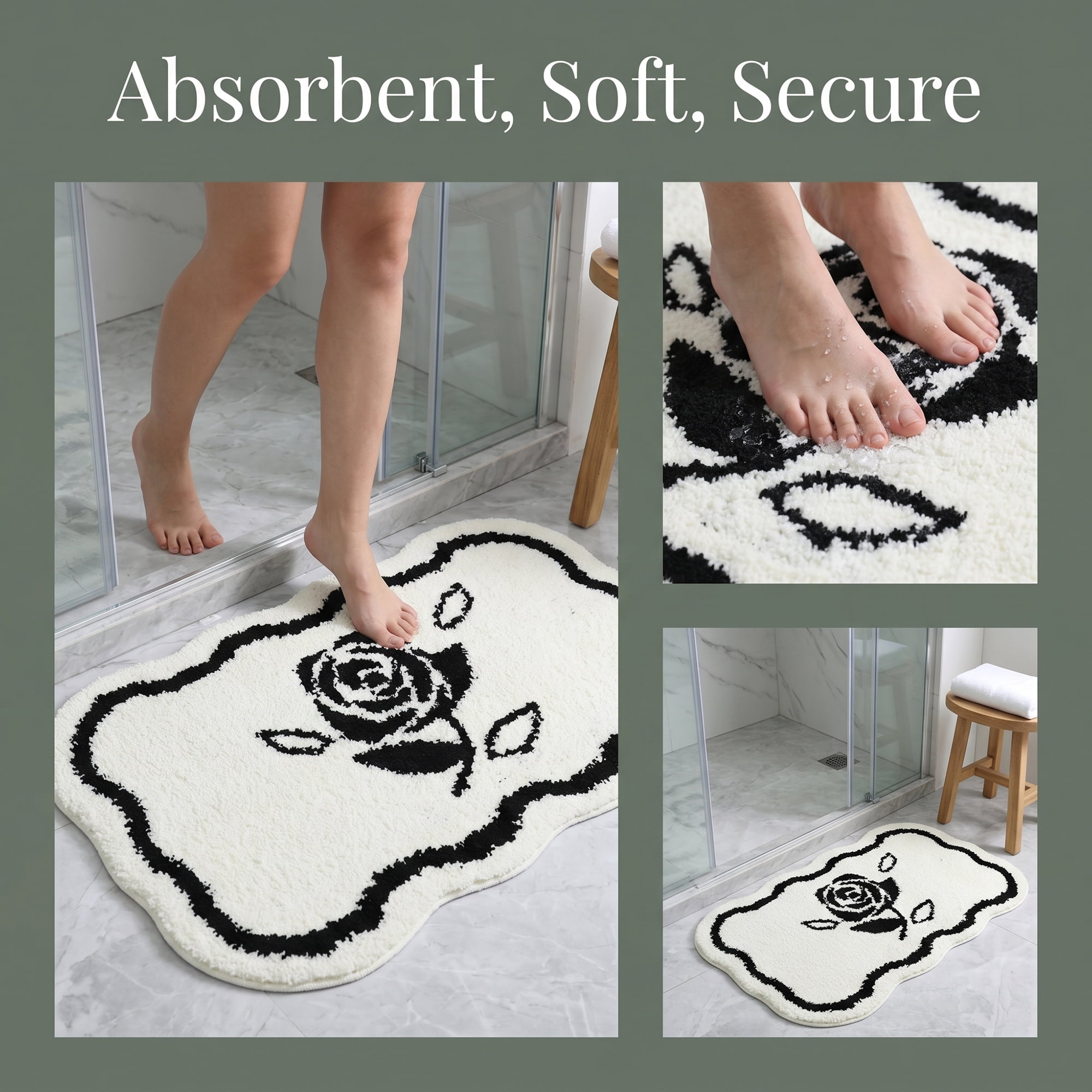 Unique Bargains Boho Ultra Soft Absorbent Shaggy Non Slip Bath Mat White 32" x 20"