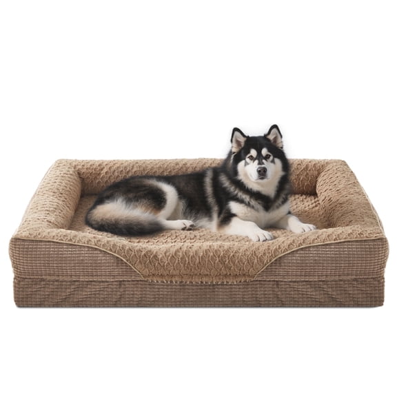 XL Orthopedic Dog Beds for Large Dogs, Washable Egg-crate Memory Foam Dog Couch Bed with Removable Cover, Waterproof Lining and Nonskid Bottom, Brown, 42in